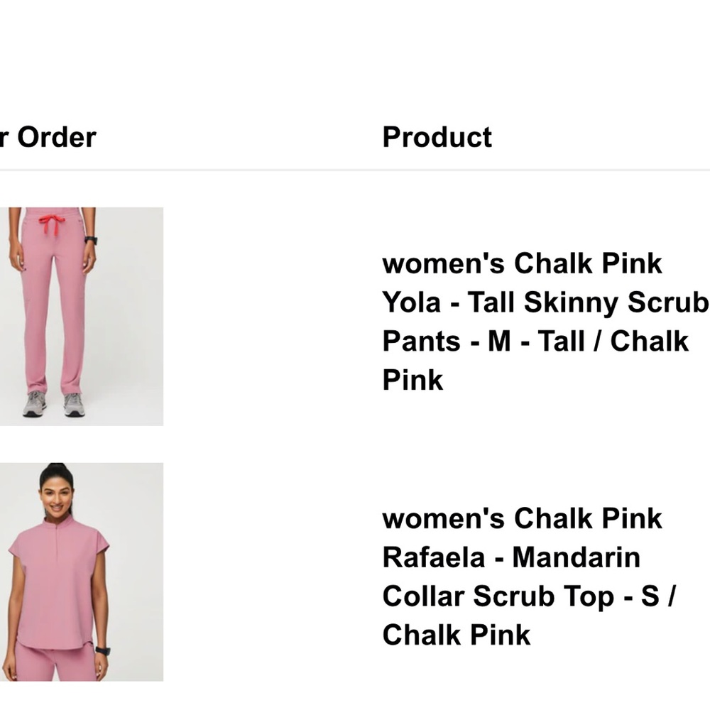 FIGS Chalk Pink Rafaela scrub top and Yola pants